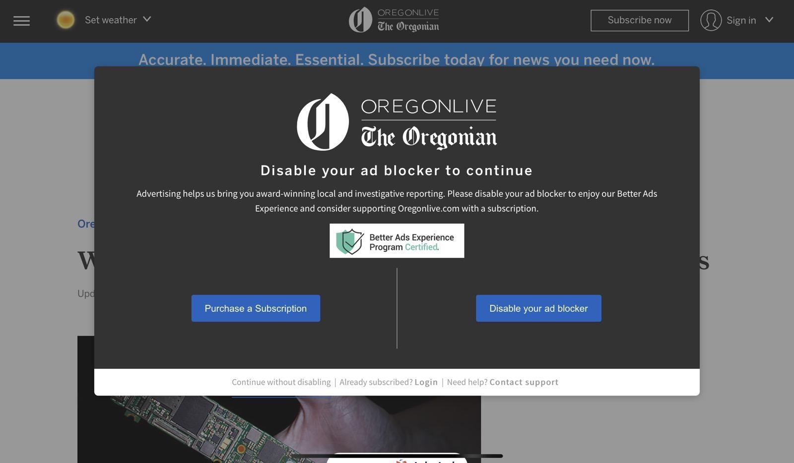 Capture du site de l’Oregonian