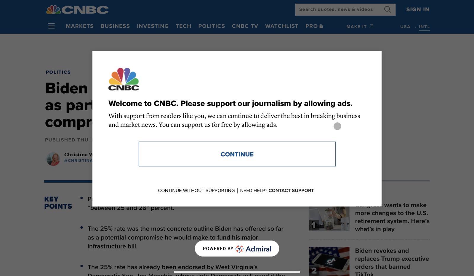 Capture du site de CNBC