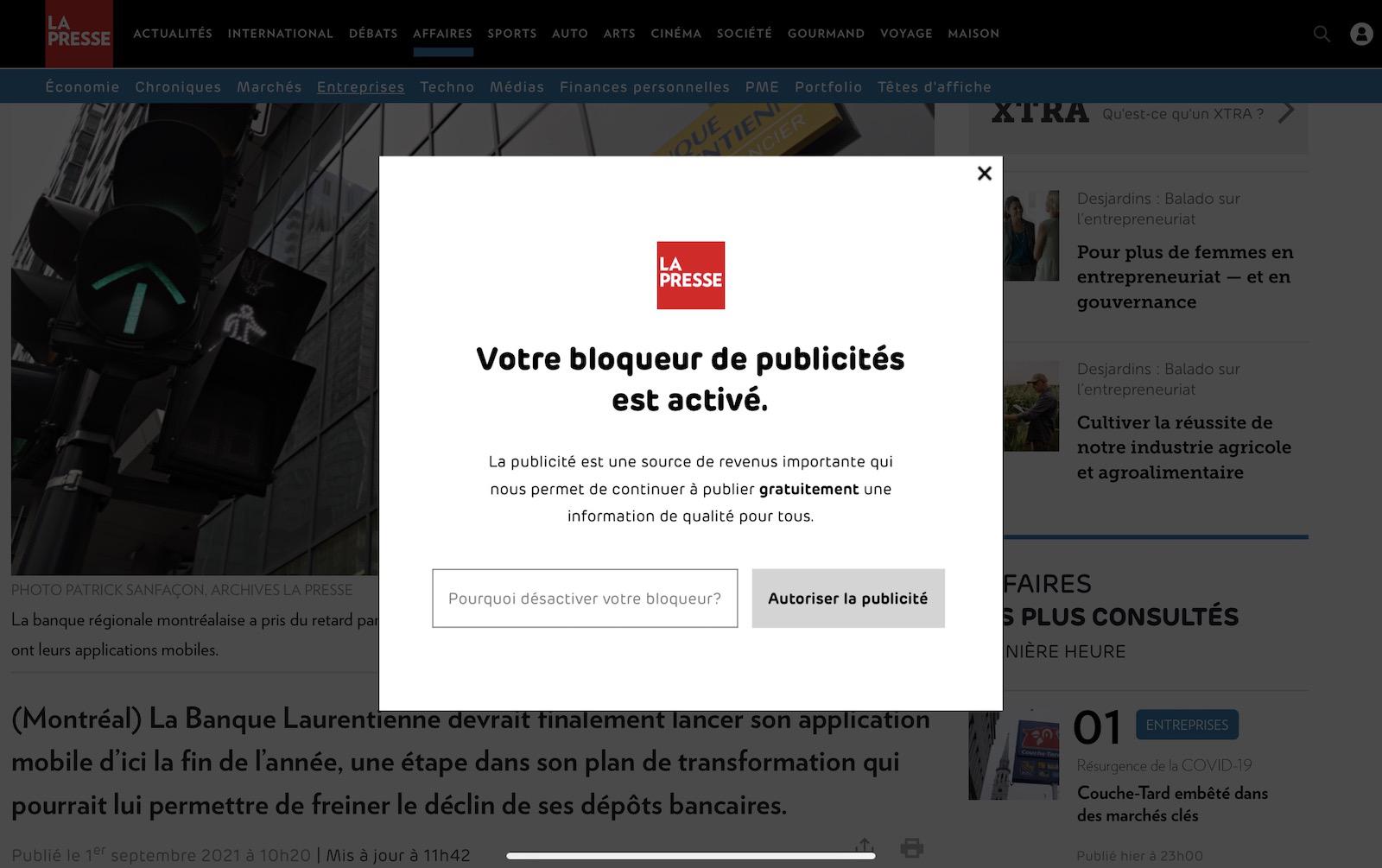 Capture du site de La Presse