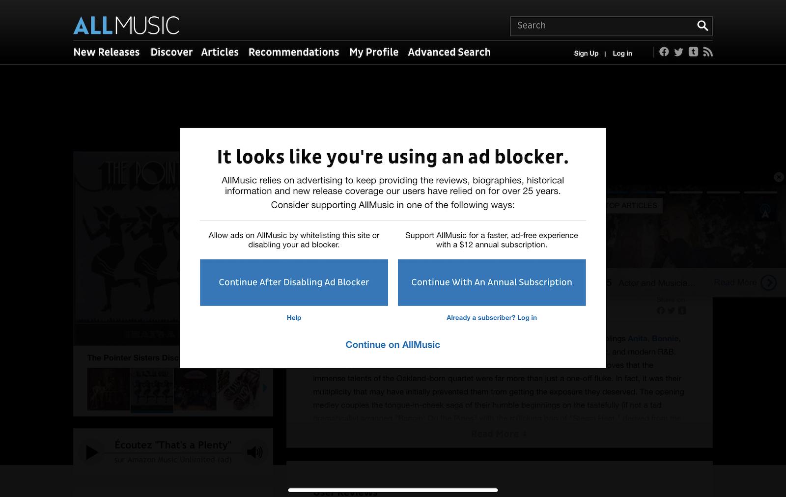 Capture du site AllMusic