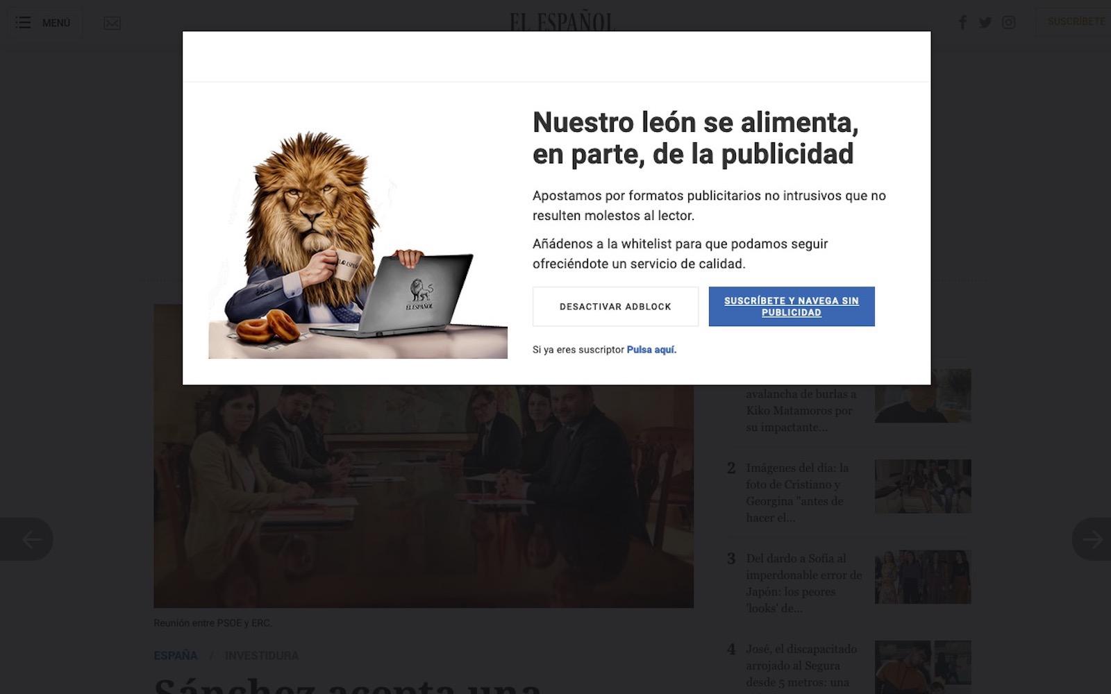 Capture du site d’El Español