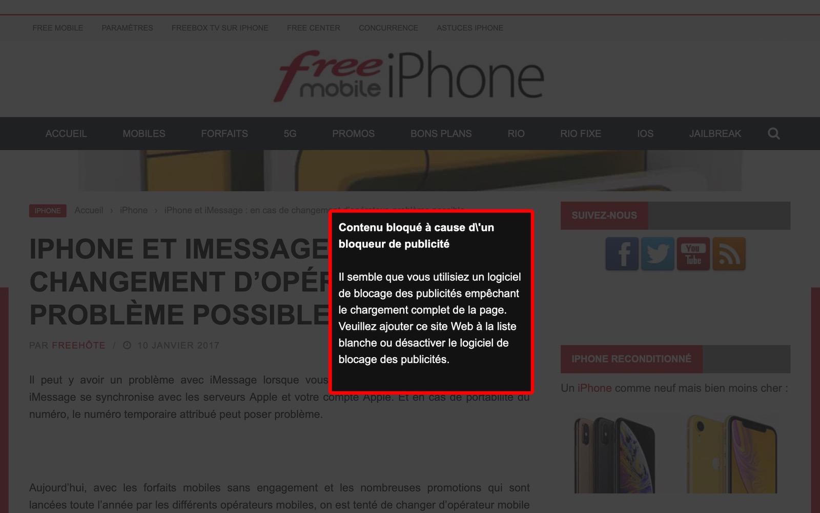 Capture du site de Free iPhone