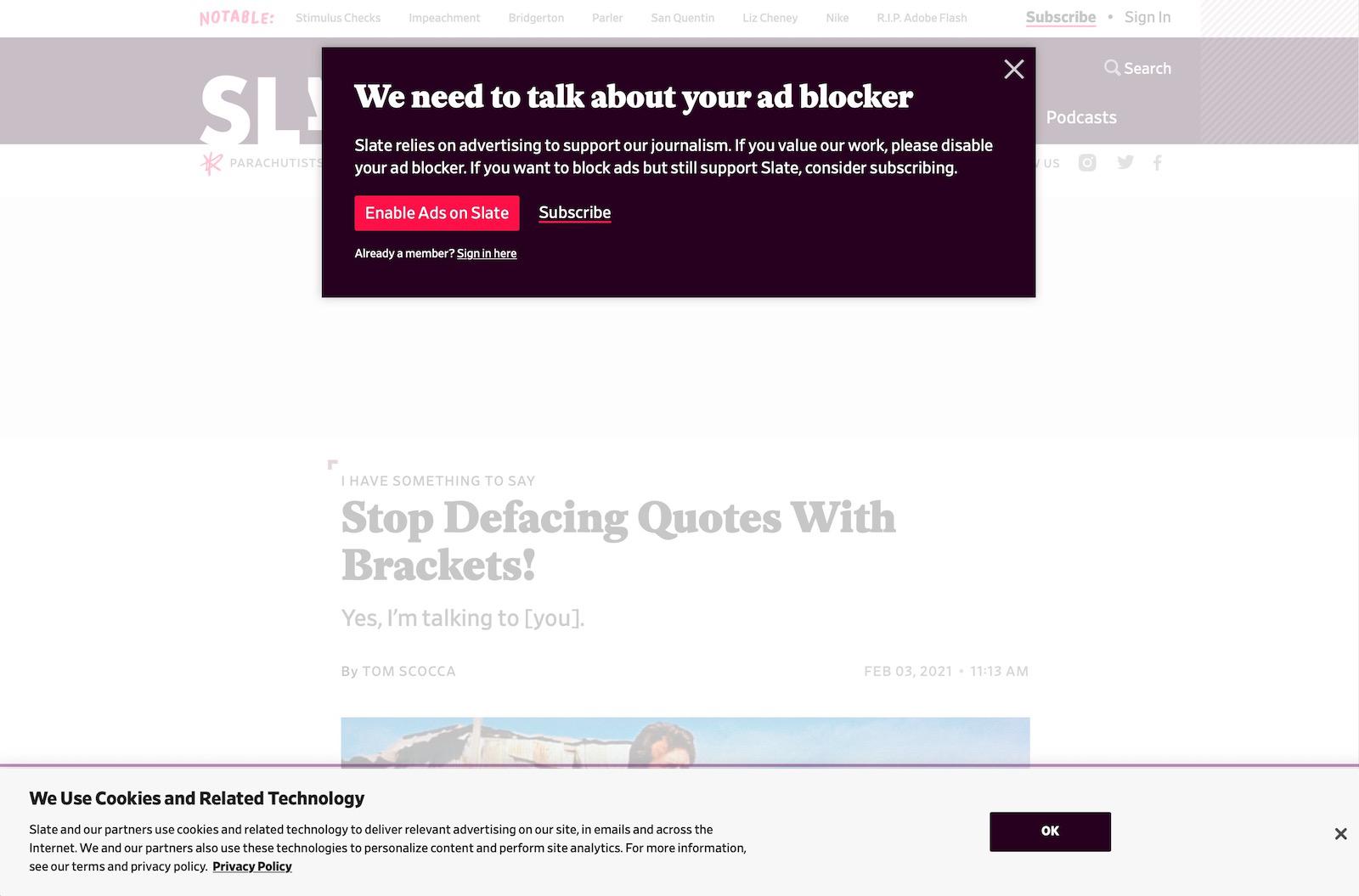 Capture du site de Slate