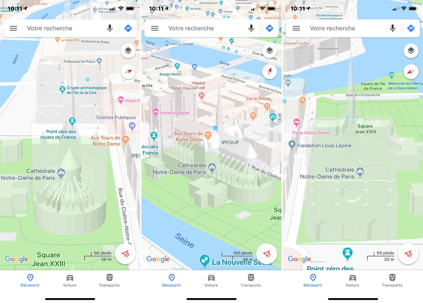 La représentation de Notre-Dame dans Google Maps.