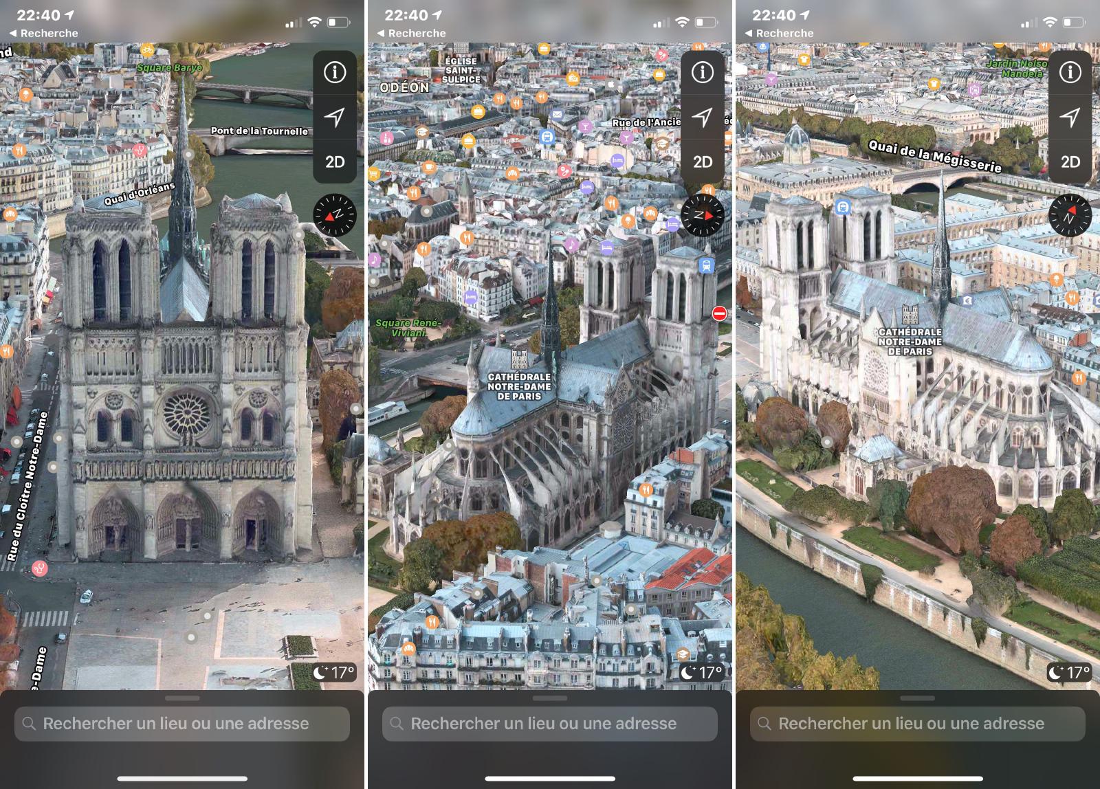 La représentation de Notre-Dame dans Apple Plans.