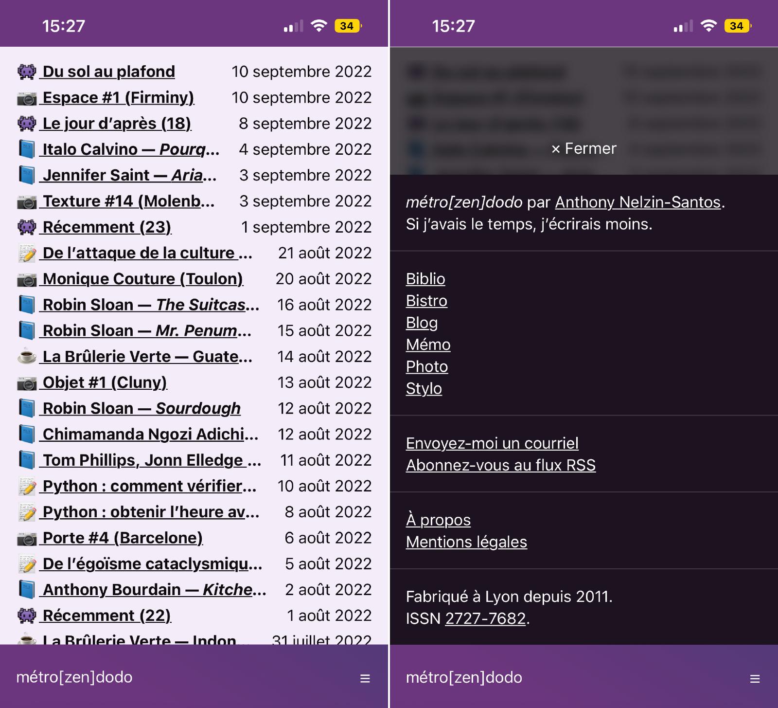 L’entête et le menu sur un petit écran vertical.